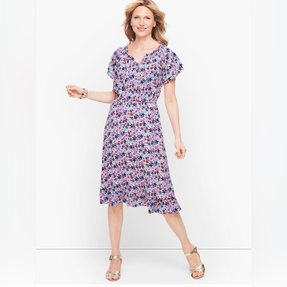 TALBOTS PARADISE FLORAL POPOVER DRESS SIZE 12 - Picture 1 of 12